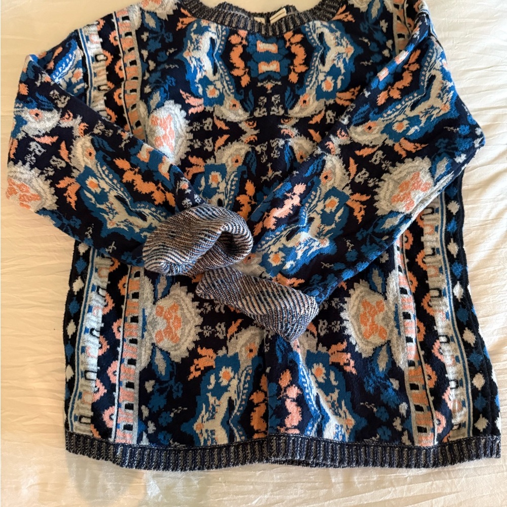 Moth Marled Knit Top - Navy, Cream & Peach